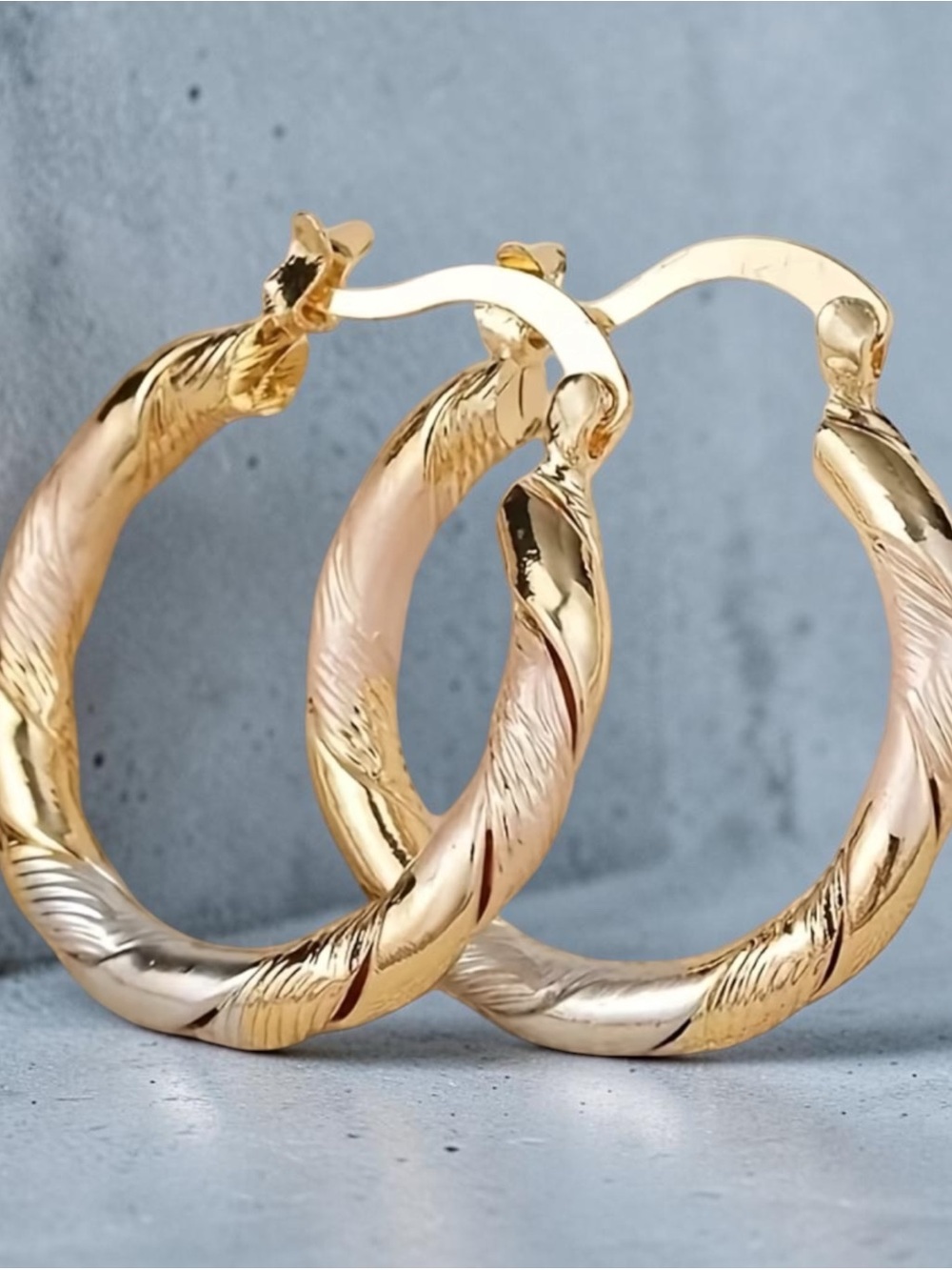 Polychrome Twisted Hoop Earrings - Gold, Rose & Silver